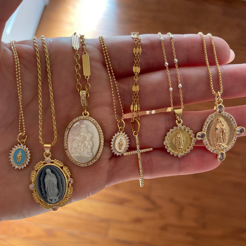 French Blue Cameo Mary Necklace